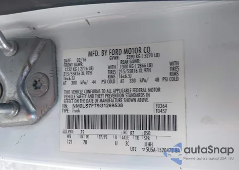 2016 Ford Transit Connect Xlt z USA, uszkodzony, nr VIN NM0LS7F79G1269538